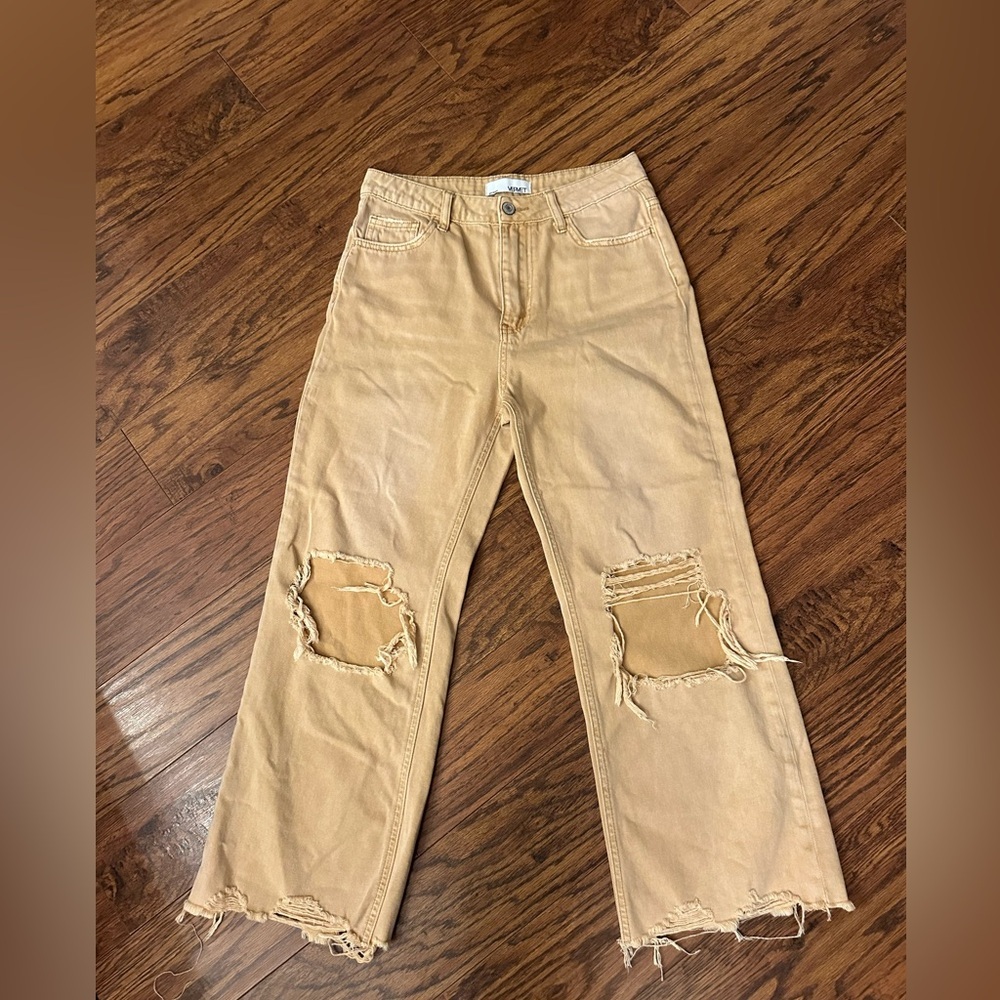 VERVET BY FLYING MONKEY Tan Distressed Flare Jeans - Picture 1 of 5
